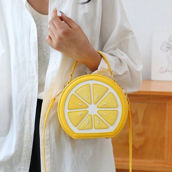 Yellow Casual Women's Fruit Shaped Crossbody Y2k Sequin Patchwork Shoulder Bag - Picture 3 of 11